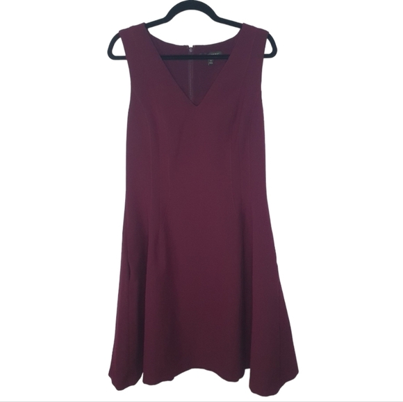 Banana Republic Stretch Sleeveless Mini Fit & Flare Skater Dress Burgundy Size14 - Picture 2 of 14